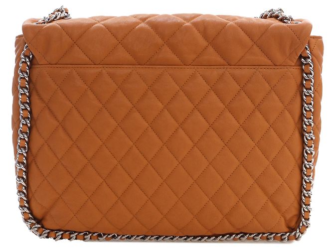 Chanel Maxi Quilted Washed Lambskin Marrone Chain Around Flap Cammello - vista 2
