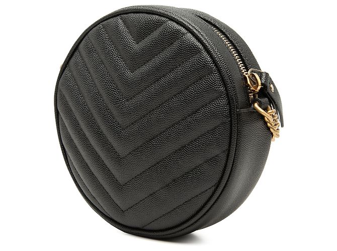 Bolsa camera de vinil preto com textura grain de poudre e chevron Saint Laurent - vista 2