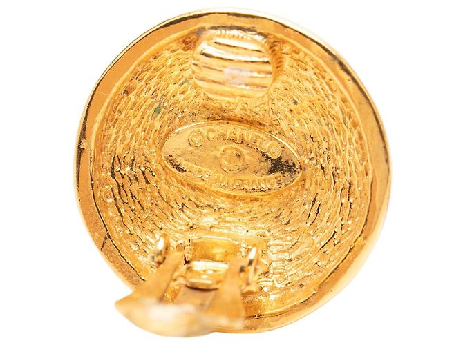 Orecchini a clip rotondi Chanel Gold CC placcati oro trapuntati D'oro - vista 3