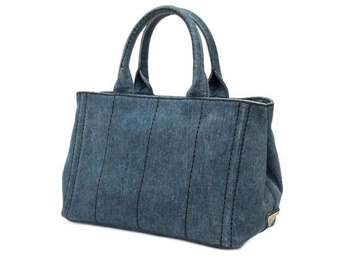 Borsa Prada Blue Small Denim Canapa Logo - vista 2