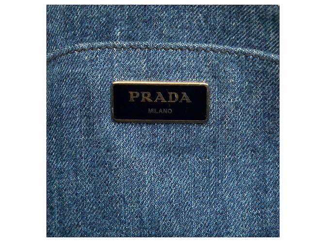 Borsa Prada Blue Small Denim Canapa Logo - vista 5