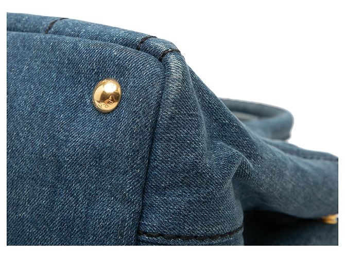 Borsa Prada Blue Small Denim Canapa Logo - vista 6