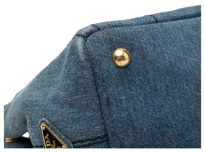 Borsa Prada Blue Small Denim Canapa Logo - vista 7