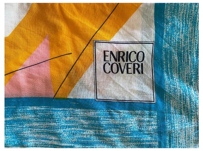 Pareo Enrico Coveri de Algodón Estampado Geométrico Castaño Rosa Blanco Azul Amarillo - vista 2
