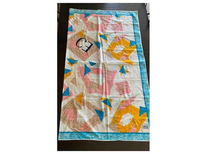 Pareo Enrico Coveri de Algodón Estampado Geométrico Castaño Rosa Blanco Azul Amarillo - vista 3