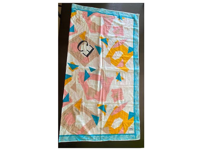 Pareo Enrico Coveri de Algodón Estampado Geométrico Castaño Rosa Blanco Azul Amarillo - vista 4