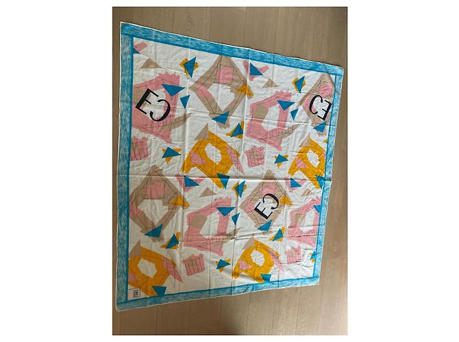 Pareo Enrico Coveri de Algodón Estampado Geométrico Castaño Rosa Blanco Azul Amarillo - vista 5