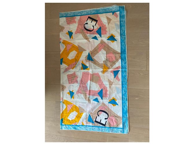 Pareo Enrico Coveri de Algodón Estampado Geométrico Castaño Rosa Blanco Azul Amarillo - vista 6