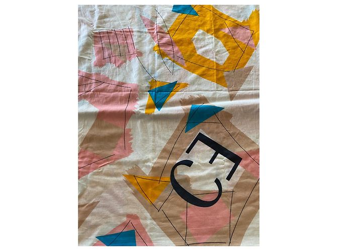 Pareo Enrico Coveri de Algodón Estampado Geométrico Castaño Rosa Blanco Azul Amarillo - vista 7