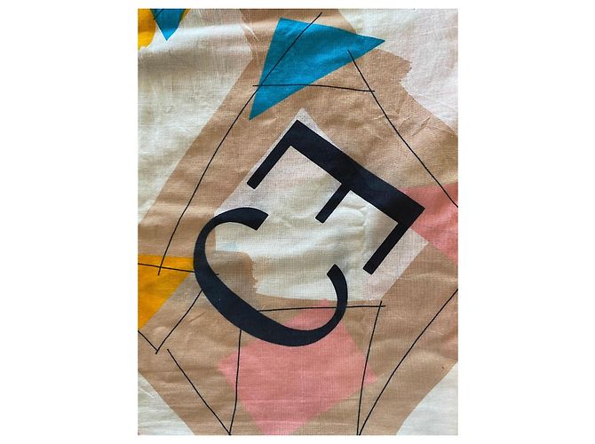 Pareo Enrico Coveri de Algodón Estampado Geométrico Castaño Rosa Blanco Azul Amarillo - vista 8