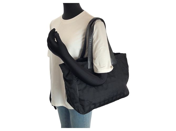 Borsa Tote Chanel Vintage in nylon/pelle Nero - vista 7