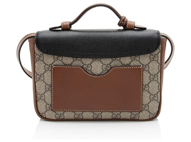 Padlock Mini tracolla Gucci GG Supreme in pelle con lucchetto Marrone Beige - vista 3