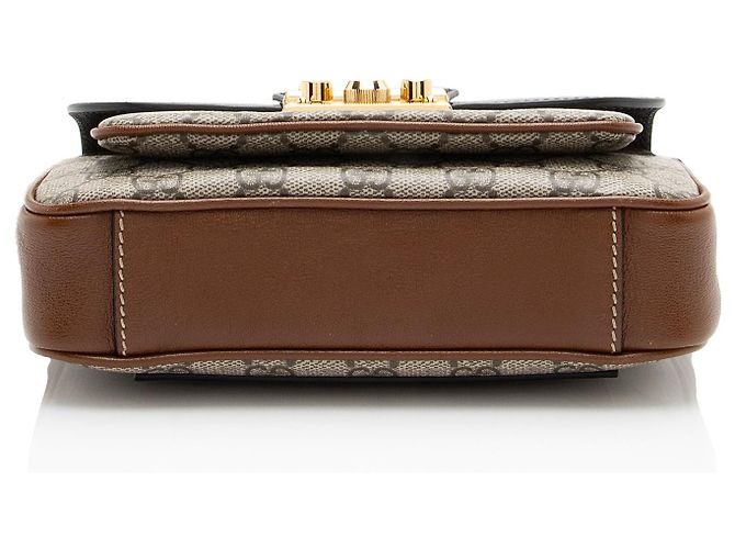 Padlock Mini tracolla Gucci GG Supreme in pelle con lucchetto Marrone Beige - vista 4
