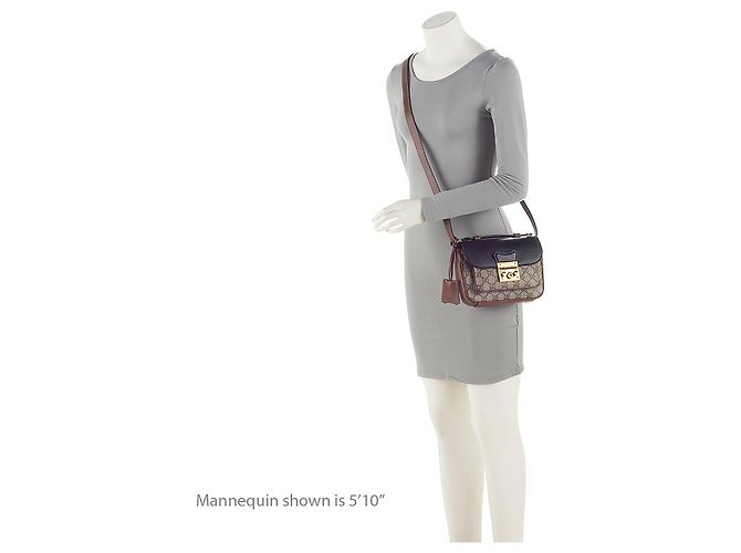 Padlock Mini tracolla Gucci GG Supreme in pelle con lucchetto Marrone Beige - vista 5