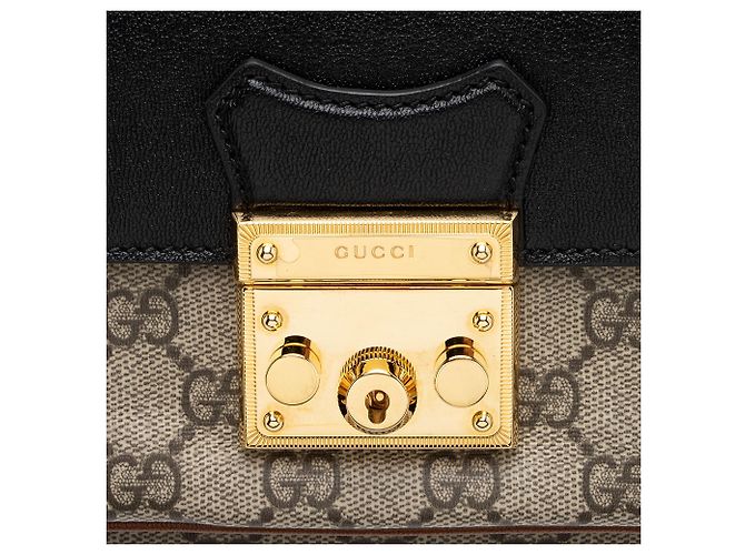Padlock Mini tracolla Gucci GG Supreme in pelle con lucchetto Marrone Beige - vista 9