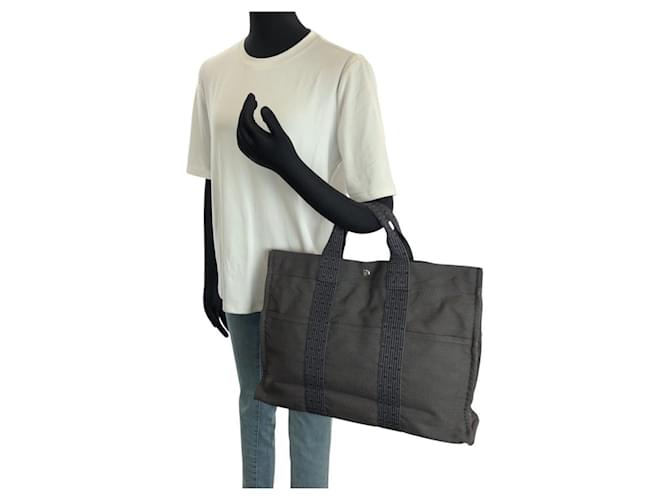 Hermès Hermes Herline MM Tote Bag Polyamid/Polyester Grau - Ansicht 7