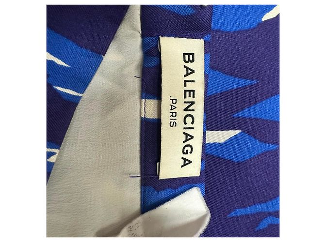 Falda midi evasé estampada en seda azul Balenciaga - vista 4