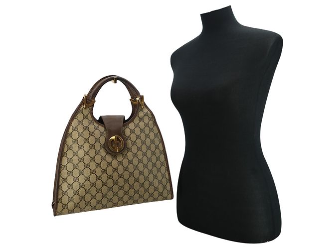 Gucci Vintage Cloth Hobos Stirrup Marrone - vista 2