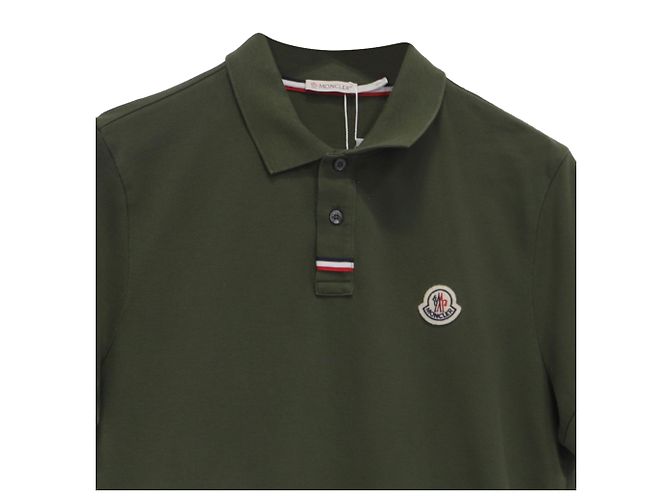 Polo in piquet di cotone con patch logo Moncler, verde, in cotone Nero - vista 2