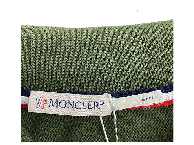 Polo in piquet di cotone con patch logo Moncler, verde, in cotone Nero - vista 8
