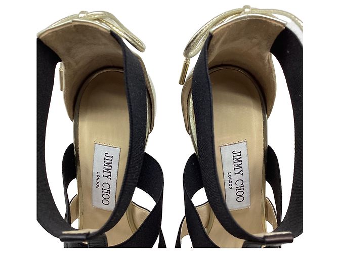 Sandali con tacco Jimmy Choo con cinturino elastico in pelle oro - vista 10