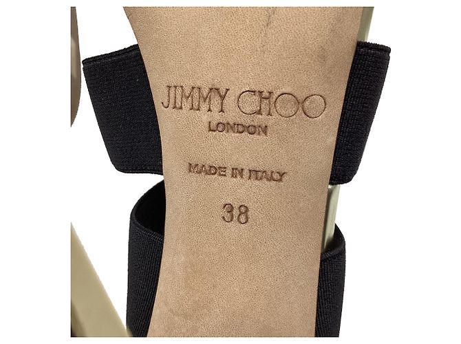 Sandali con tacco Jimmy Choo con cinturino elastico in pelle oro - vista 12