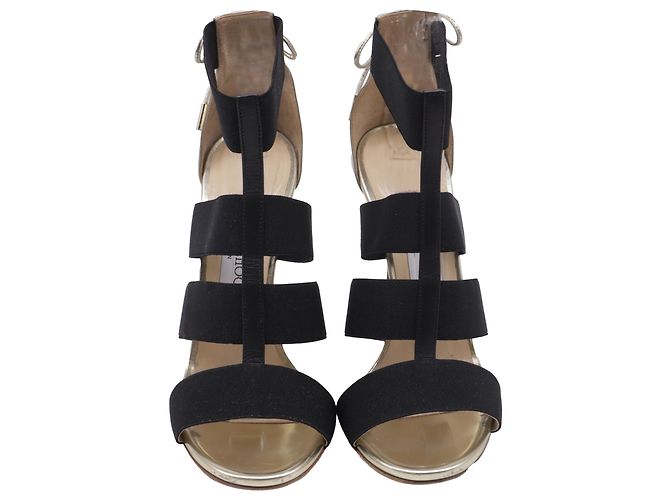 Sandali con tacco Jimmy Choo con cinturino elastico in pelle oro - vista 2