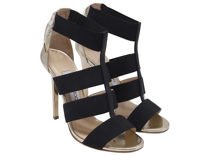 Sandali con tacco Jimmy Choo con cinturino elastico in pelle oro - vista 3