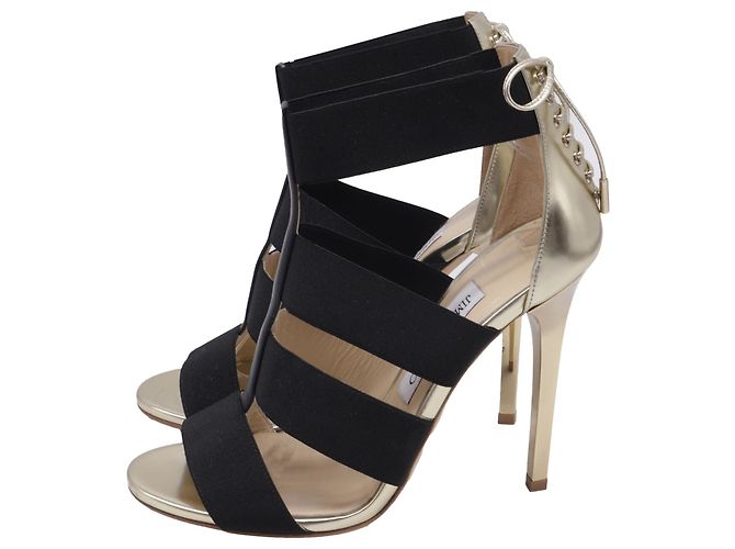 Sandali con tacco Jimmy Choo con cinturino elastico in pelle oro - vista 4