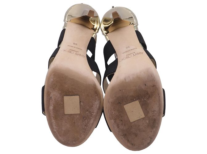 Sandali con tacco Jimmy Choo con cinturino elastico in pelle oro - vista 6
