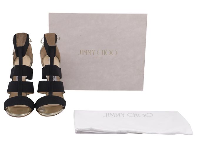 Sandali con tacco Jimmy Choo con cinturino elastico in pelle oro - vista 7