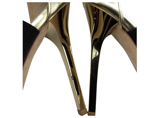 Sandali con tacco Jimmy Choo con cinturino elastico in pelle oro - vista 9
