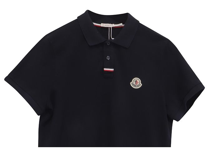 Polo in piqué di cotone con patch logo Moncler, blu navy - vista 2