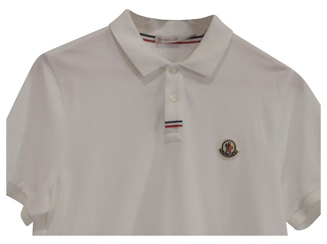Polo in piqué di cotone bianco con patch logo Moncler - vista 2