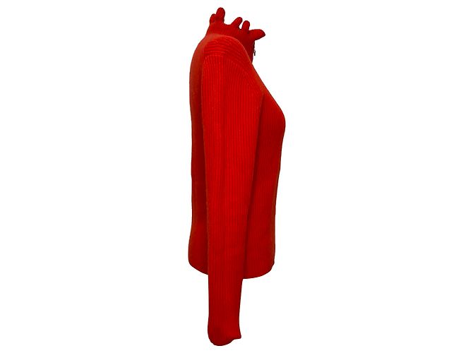 Suéter de malha canelada com gola de babados Chloé em lã vermelha Vermelho - vista 3