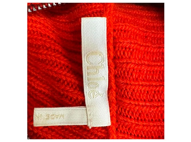 Suéter de malha canelada com gola de babados Chloé em lã vermelha Vermelho - vista 4