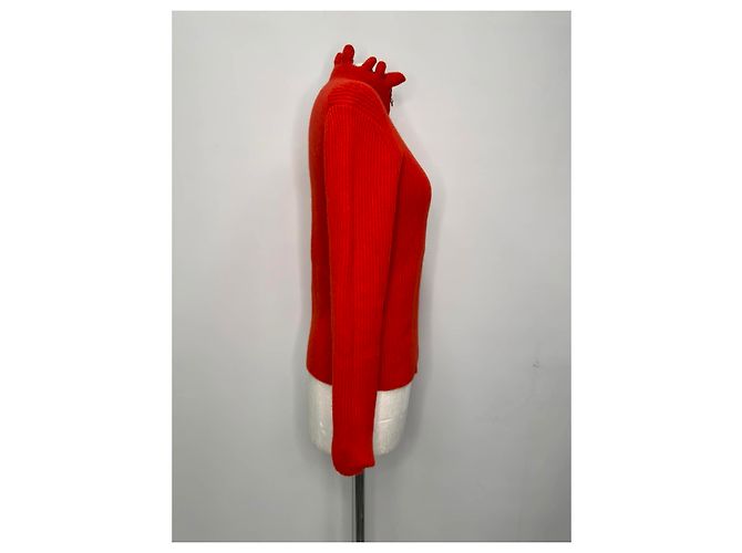 Suéter de malha canelada com gola de babados Chloé em lã vermelha Vermelho - vista 8