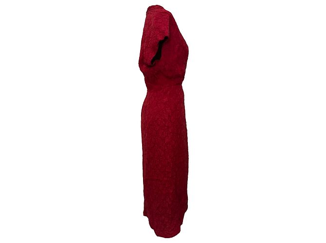 Abito midi con effetto wrap in viscosa operata bordeaux Dries Van Noten - vista 3