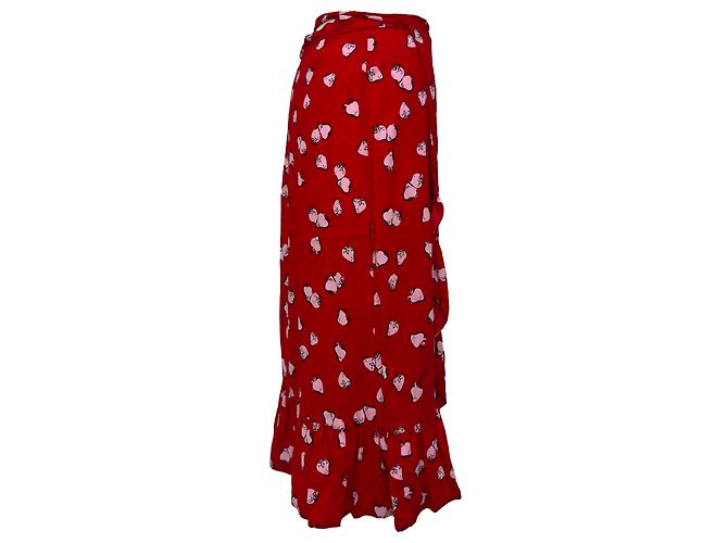 Saia midi transpassada Miu Miu com estampa de morango em viscose vermelha Vermelho - vista 2