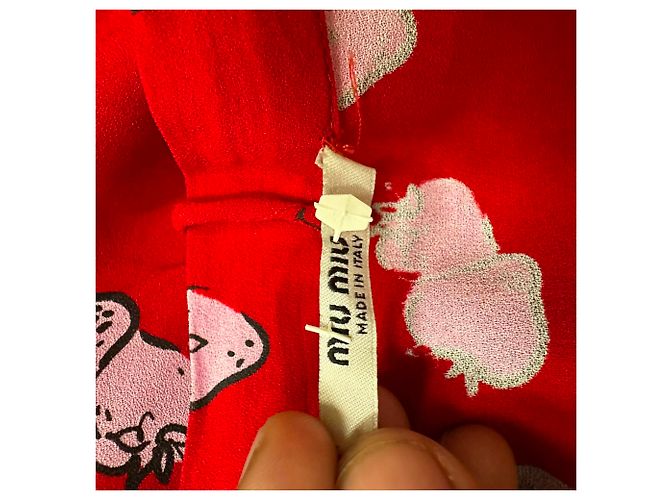 Saia midi transpassada Miu Miu com estampa de morango em viscose vermelha Vermelho - vista 4
