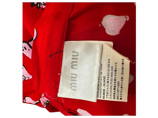 Saia midi transpassada Miu Miu com estampa de morango em viscose vermelha Vermelho - vista 6