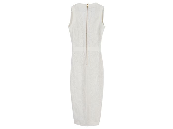 Vestido midi de malha Balmain com decote profundo em viscose branca Branco Cru - vista 2