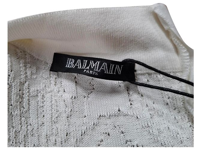 Vestido midi de malha Balmain com decote profundo em viscose branca Branco Cru - vista 3