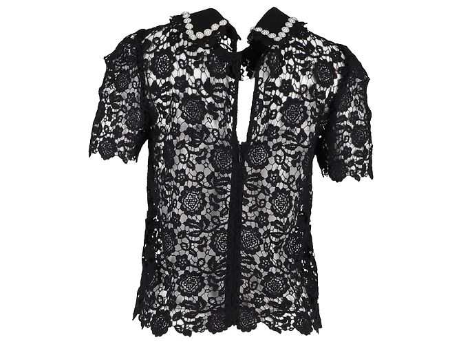 Self portrait Self-Portrait Blumen-Spitzenbluse aus schwarzem Polyester - Ansicht 3