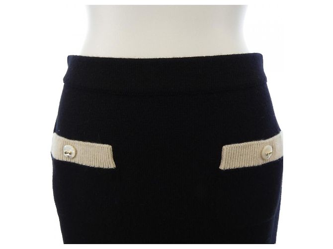 Timeless Gonna Chanel 100 per cento cashmere Nero Beige - vista 6