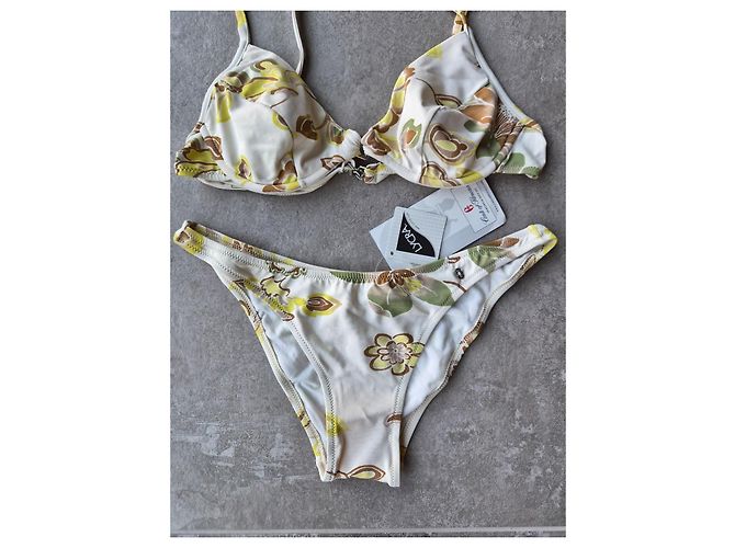 Autre Marque Conte of Florence Conjunto de Bikini Floral Blanco y Amarillo Castaño Verde - vista 2