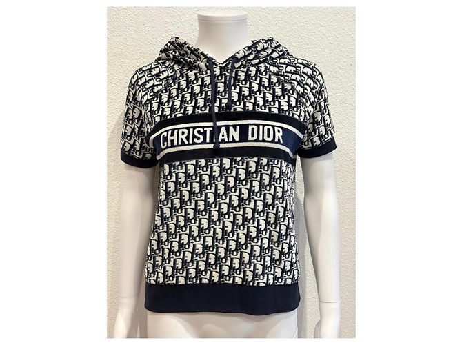 Christian Dior Felpa a Maniche Corte Monogramma Bianco Blu scuro - vista 2