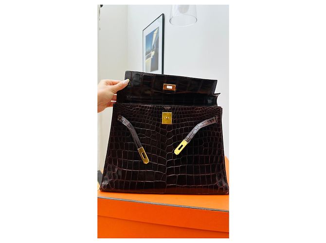 Hermès Kelly Sellier 35 in coccodrillo marrone Marrone scuro - vista 9