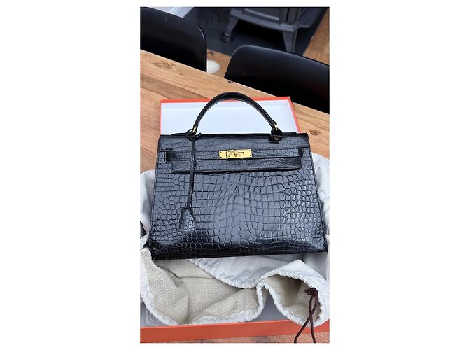 Hermès Kelly 32 in pelle di alligatore nero - vista 10
