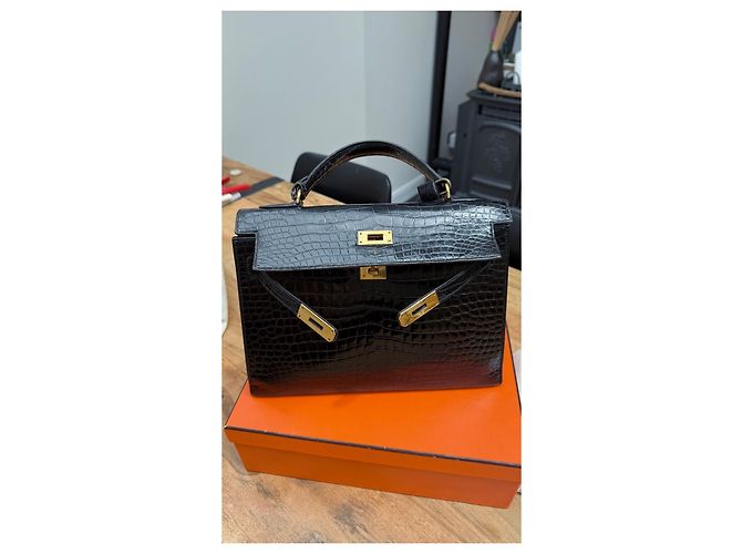 Hermès Kelly 32 in pelle di alligatore nero - vista 11